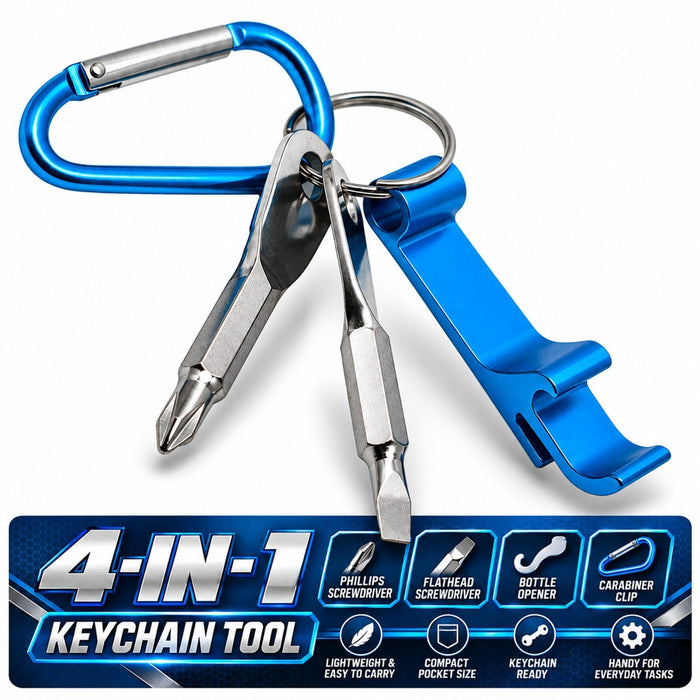 4 in 1 Keychain Multi Tool Screwdriver Bottle Opener Carabiner Clip Gift for Dad